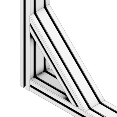 40-34590-1 MODULAR SOLUTIONS ALUMINUM GUSSET 45MM X 90MM STRENGTHING ELEMENT CUT AT A 45 DEG ANGLE THAT CREATES STURDIER 90DEG CONNECTIONS 360MM